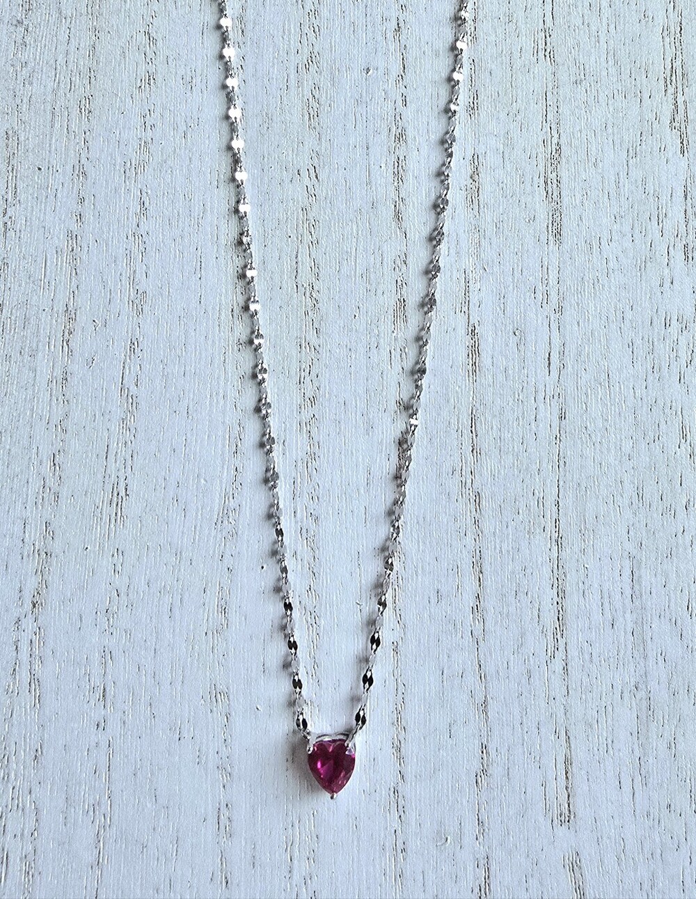 Sterling Silver Ruby Heart Pendant Necklce